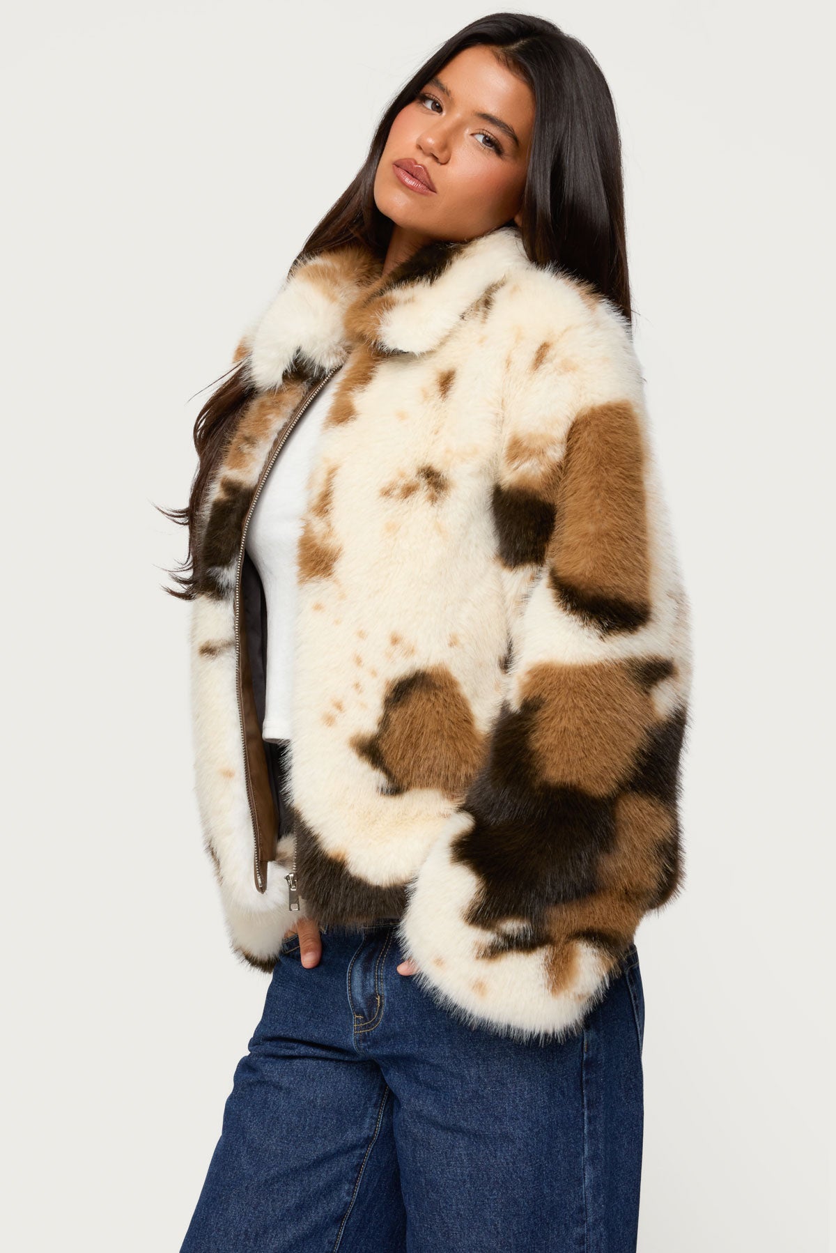 Rayan Cow Print Faux Fur Jacket - Image 5