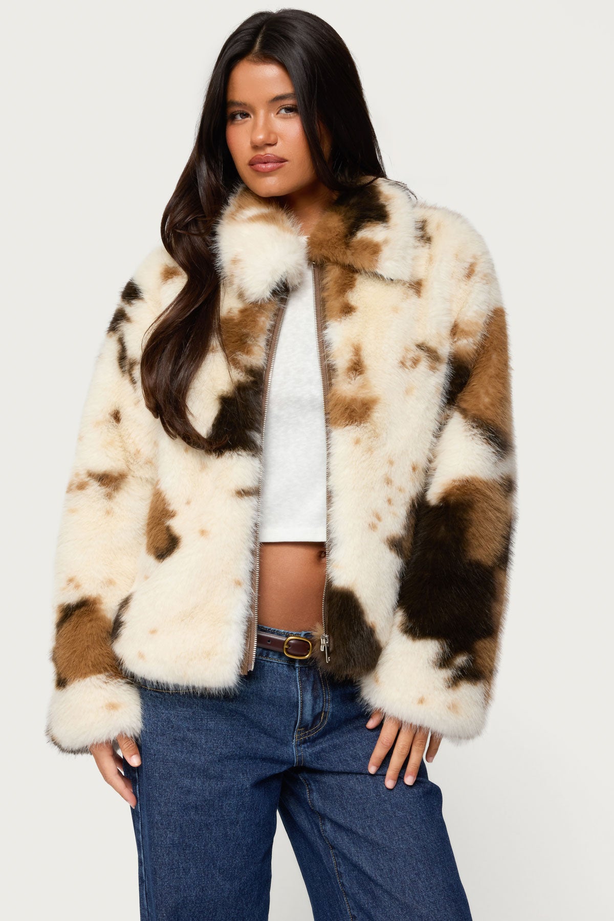 Rayan Cow Print Faux Fur Jacket - Image 3