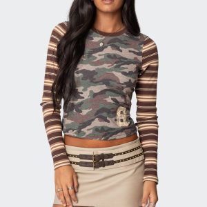 Camo & Stripe Long Sleeve T Shirt