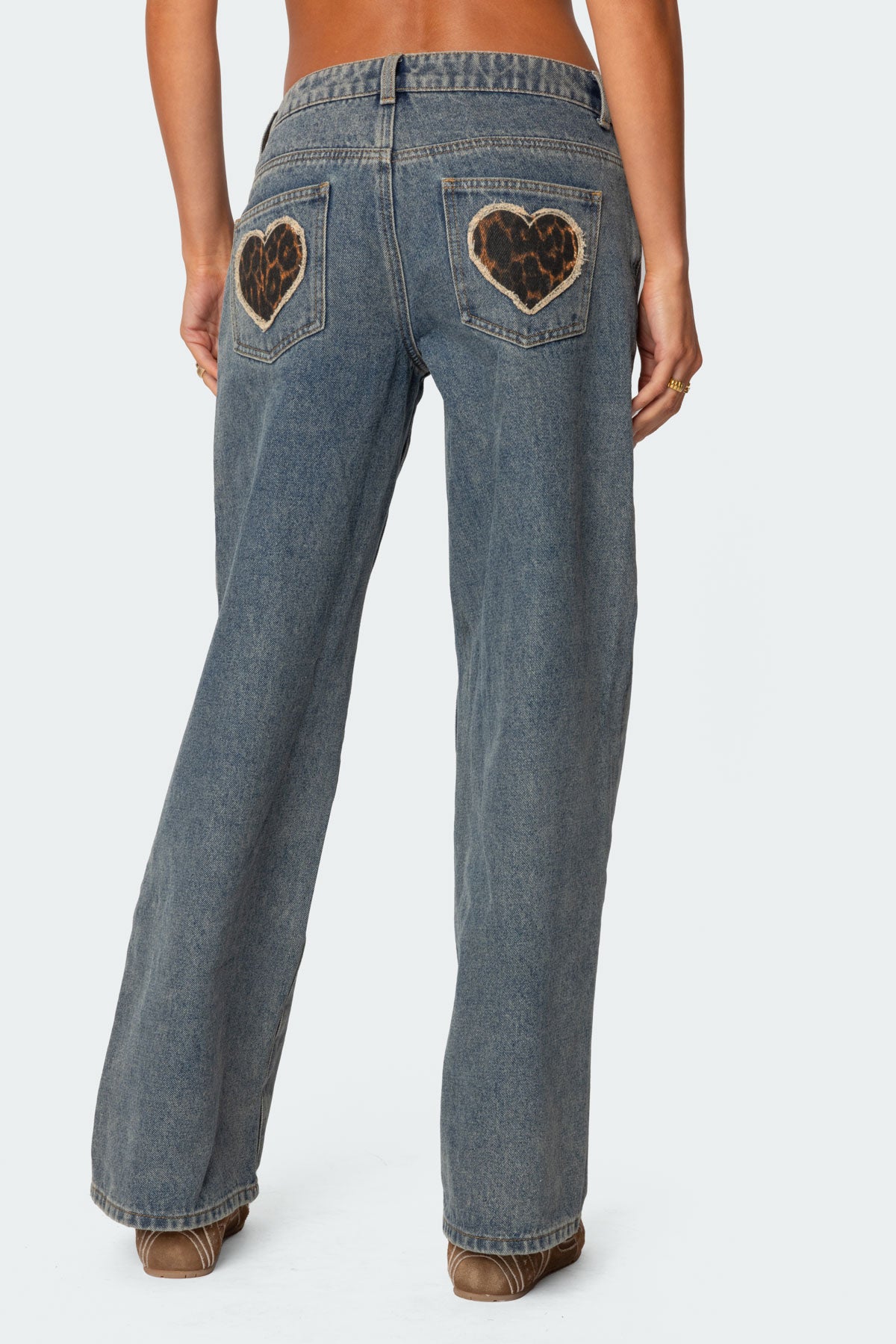 Leopard Heart Washed Jeans - Image 5