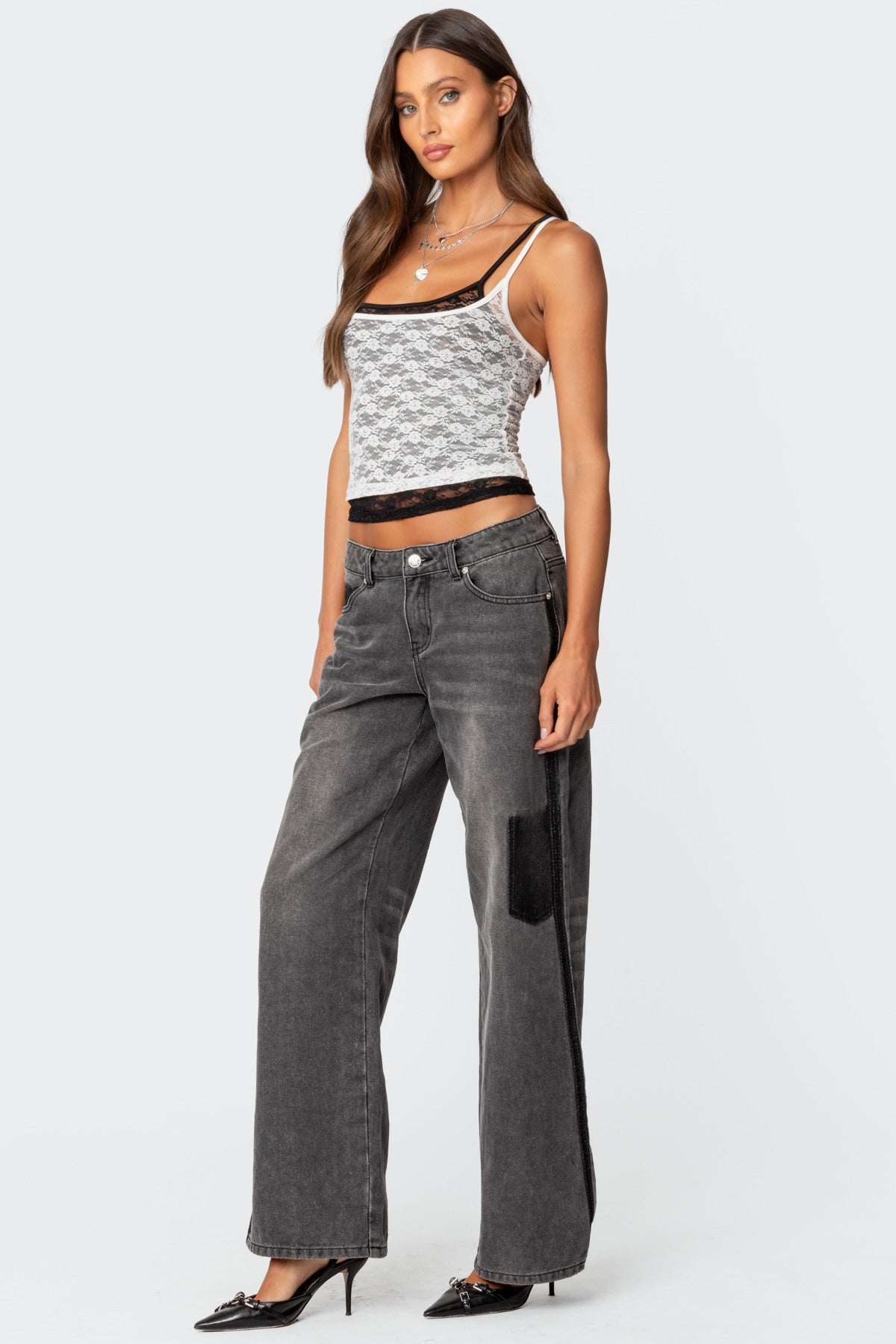 Contrast Pocket Washed Low Rise Jeans - Image 3