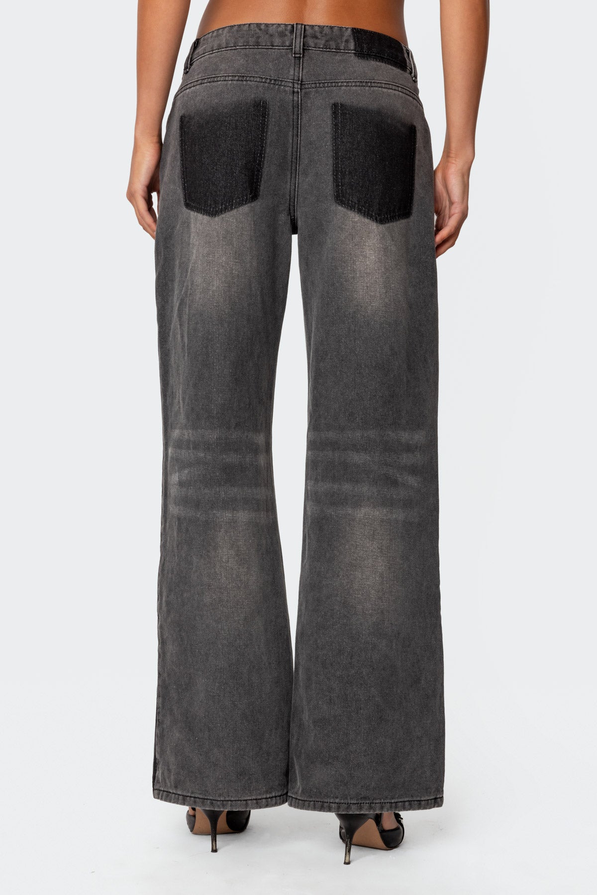 Contrast Pocket Washed Low Rise Jeans - Image 5