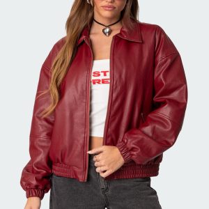 Halley Faux Leather Bomber Jacket