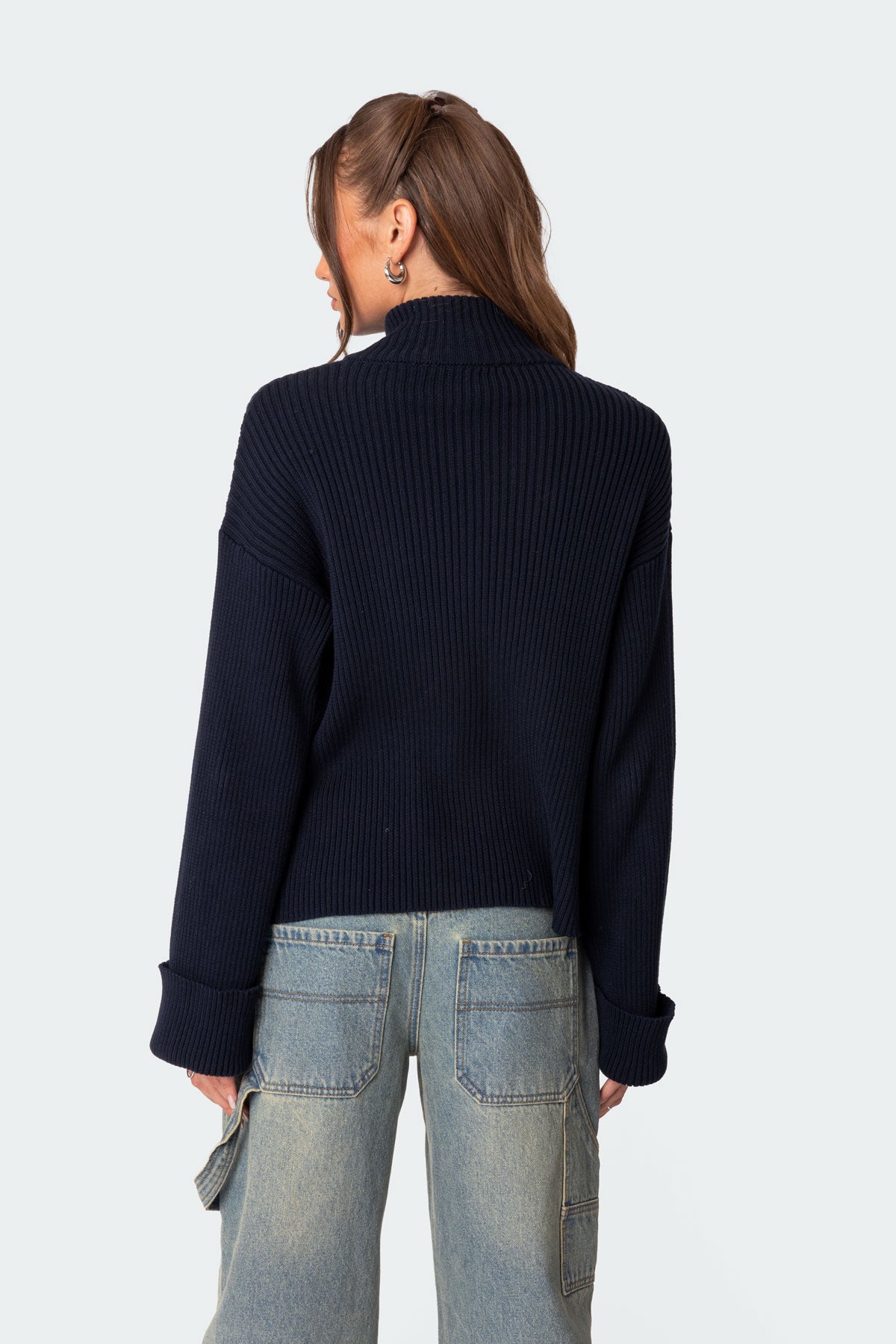 Oversized Zip Up Turtle Neck Cardigan - Image 4