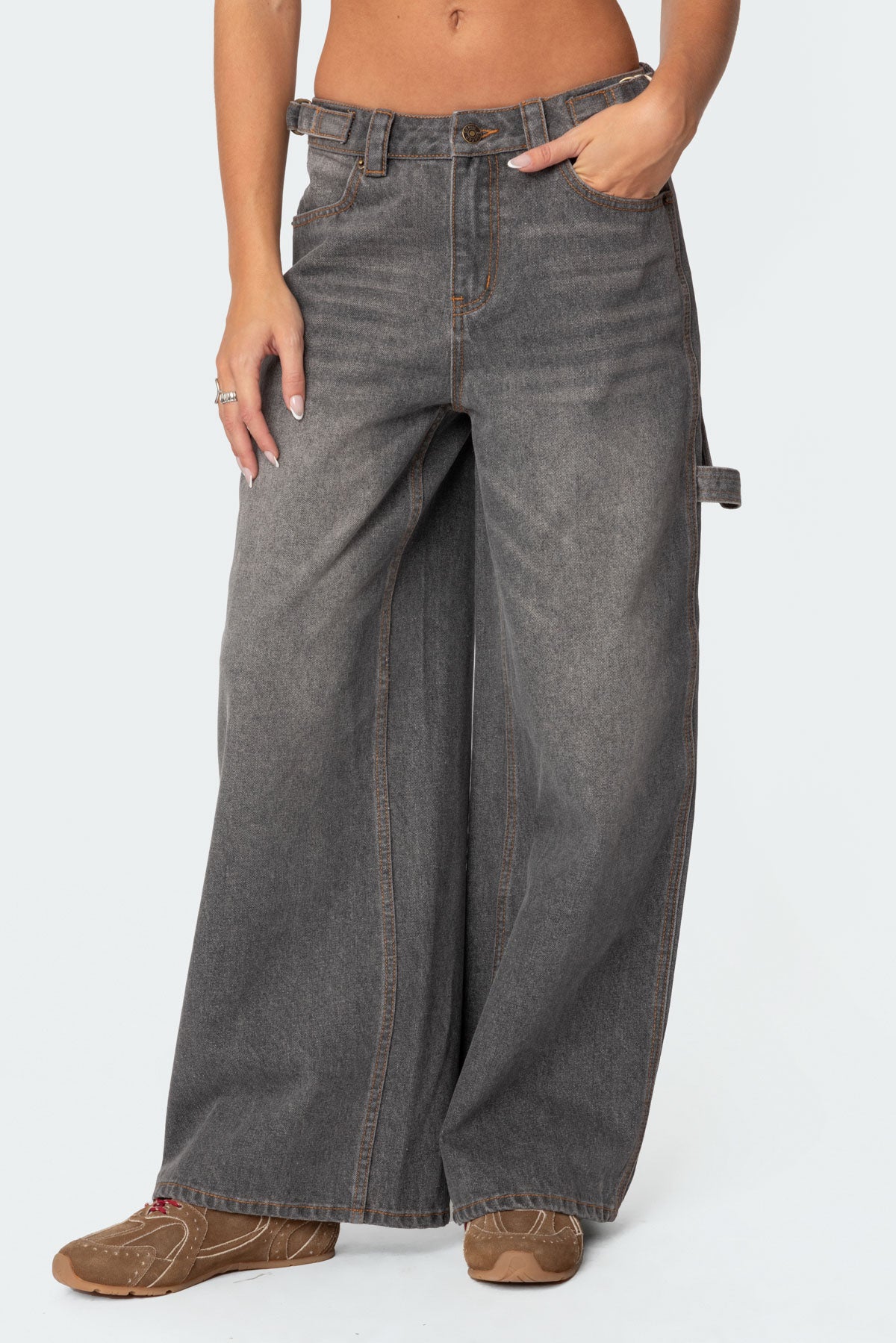 Baggy Washed Low Rise Carpenter Jeans - Image 2