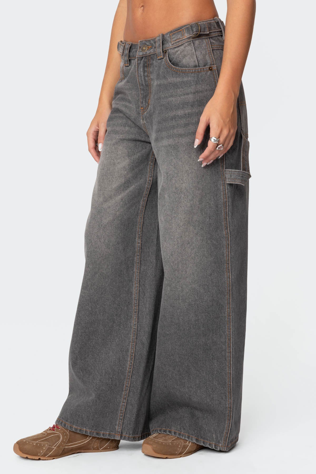 Baggy Washed Low Rise Carpenter Jeans - Image 3