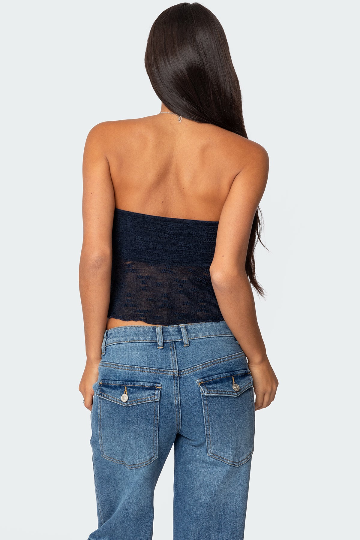 Embroidered Sheer Strapless Top - Image 3