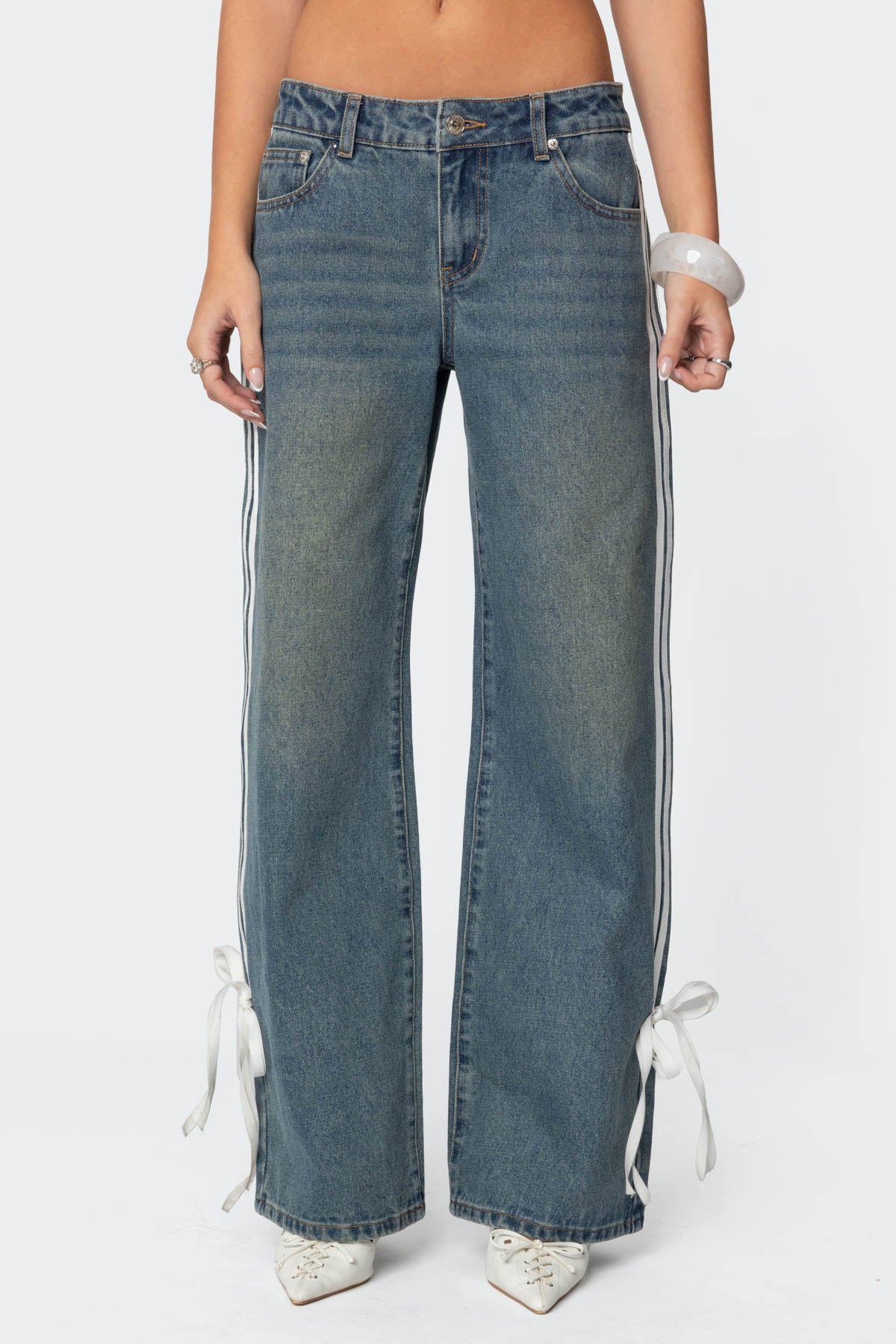 Washed Low Rise Ribbon Jeans - Image 2