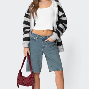 Oversized Low Rise Denim Bermuda Shorts