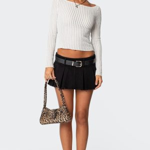 Washed Denim Pleated Micro Skort