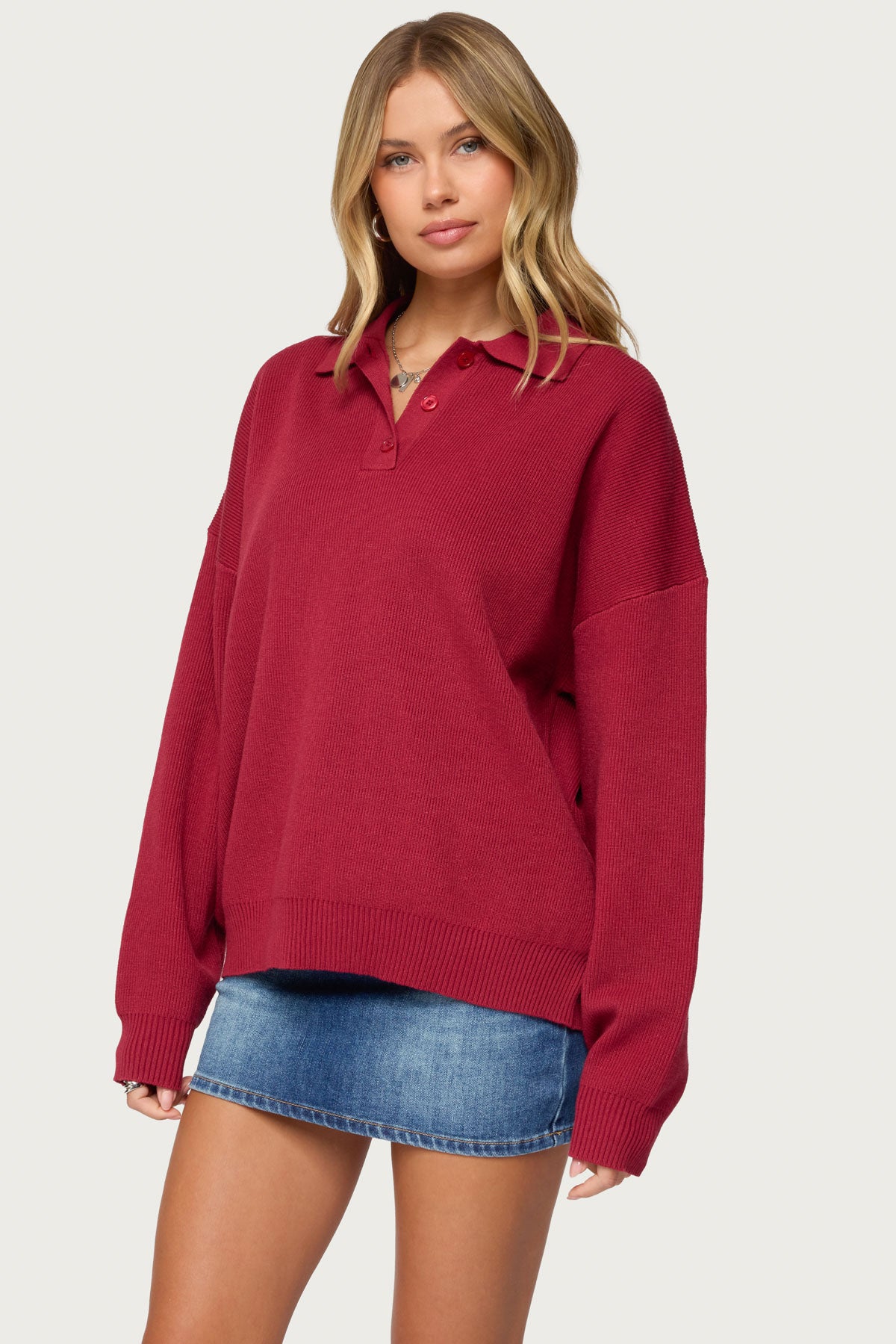 Lorie Oversized Knit Polo Sweater - Image 3