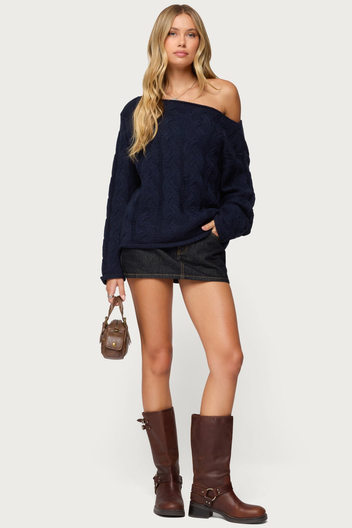 Nellie Off Shoulder Cable Knit Sweater - Image 2