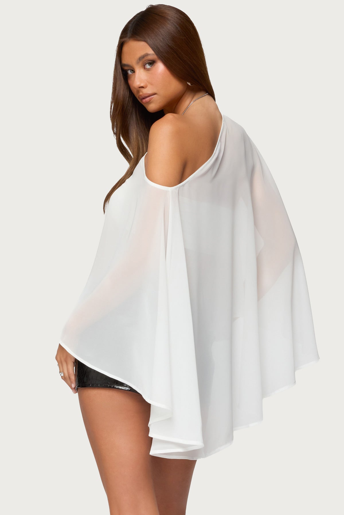 Sheer Chiffon Asymmetric Poncho - Image 5