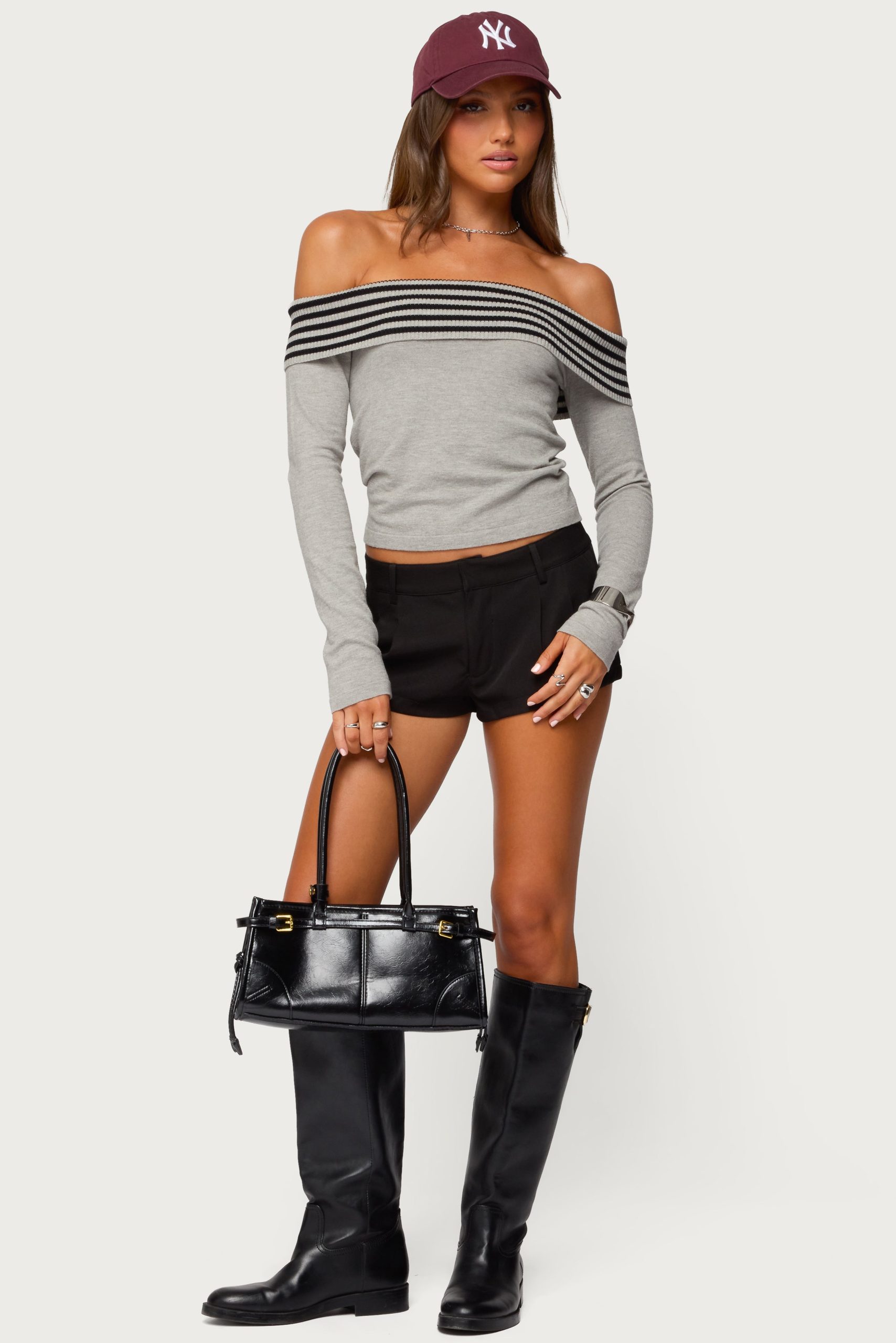 Leetal Stripey Foldover Knit Top - Image 2