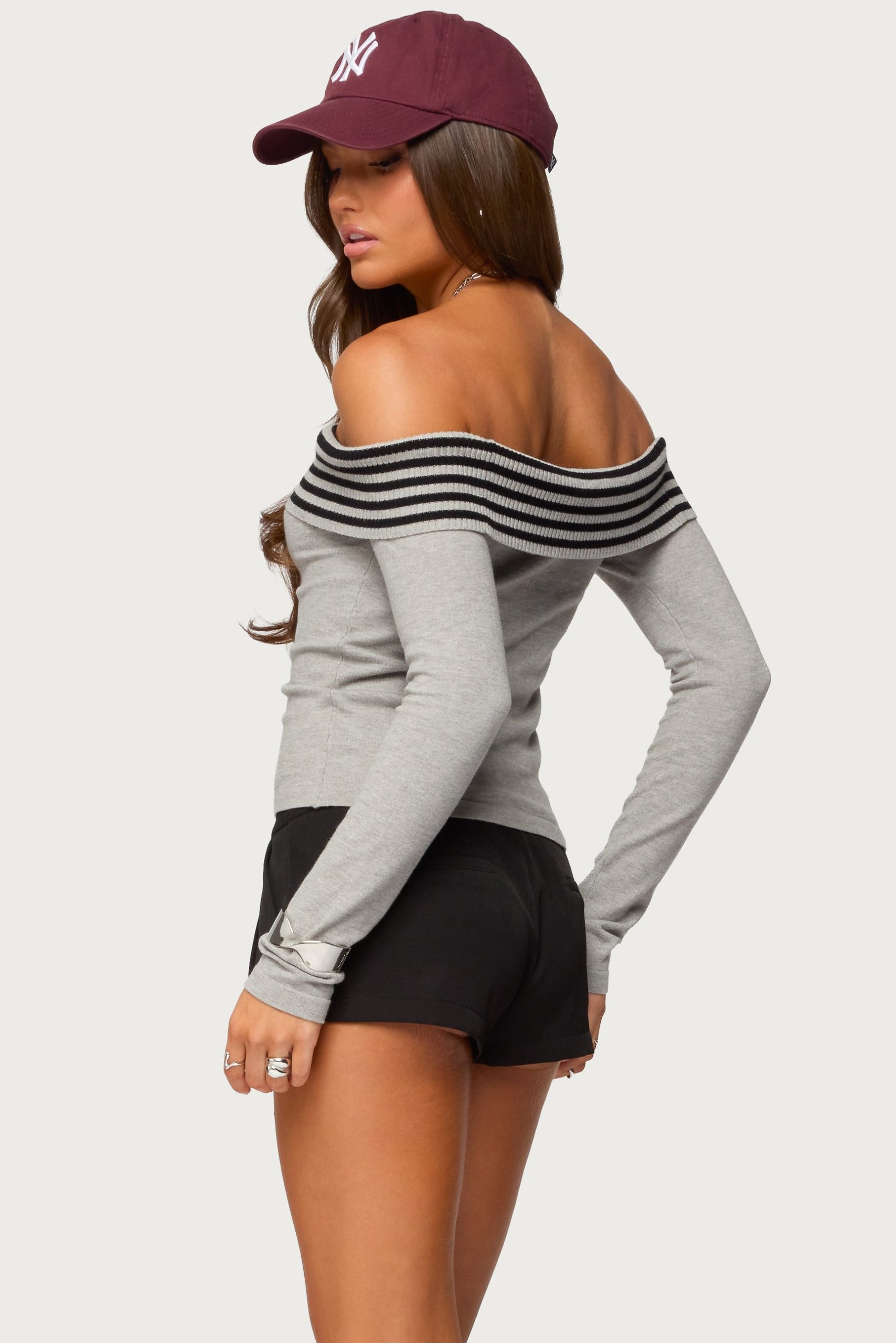 Leetal Stripey Foldover Knit Top - Image 5