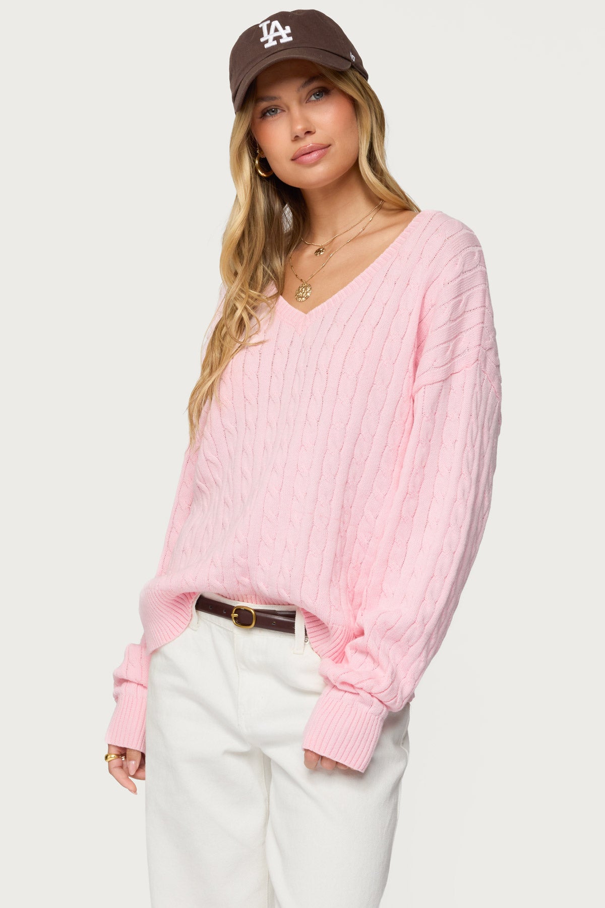 Polly V Neck Cable Knit Sweater - Image 3