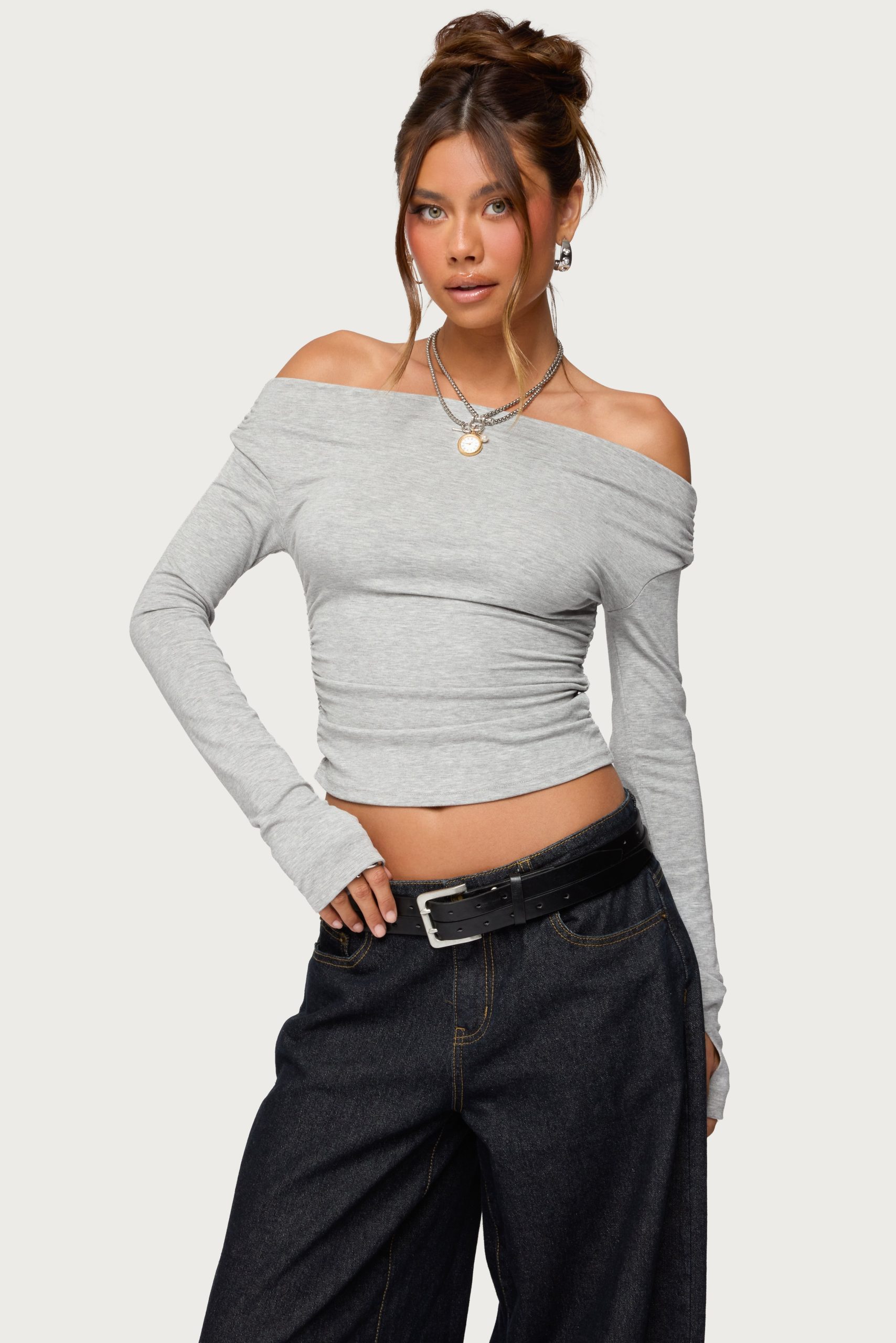 Milane Ruched Off Shoulder Ribbed Top - Image 2