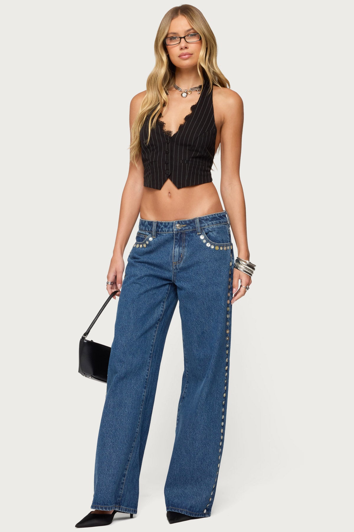 Iridescent Button Low Rise Jeans