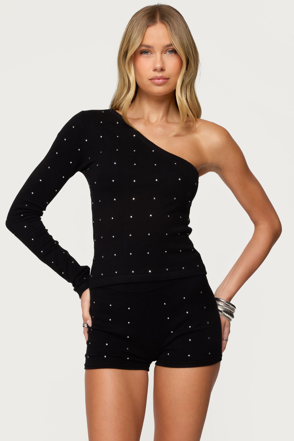 Harley Rhinestone One Shoulder Knit Top - Image 2