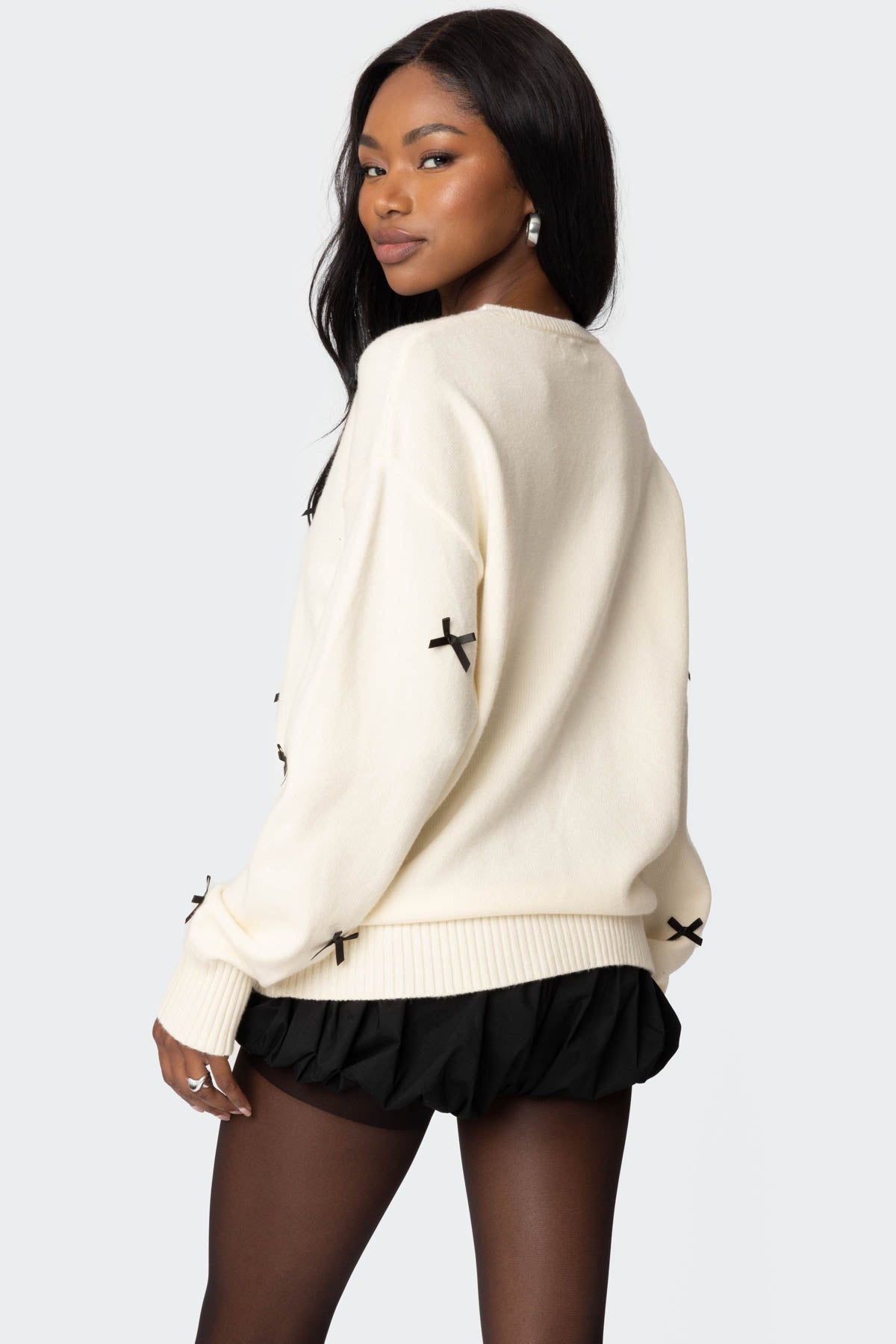Satin Effect Bow Oversized Sweater - Image 5