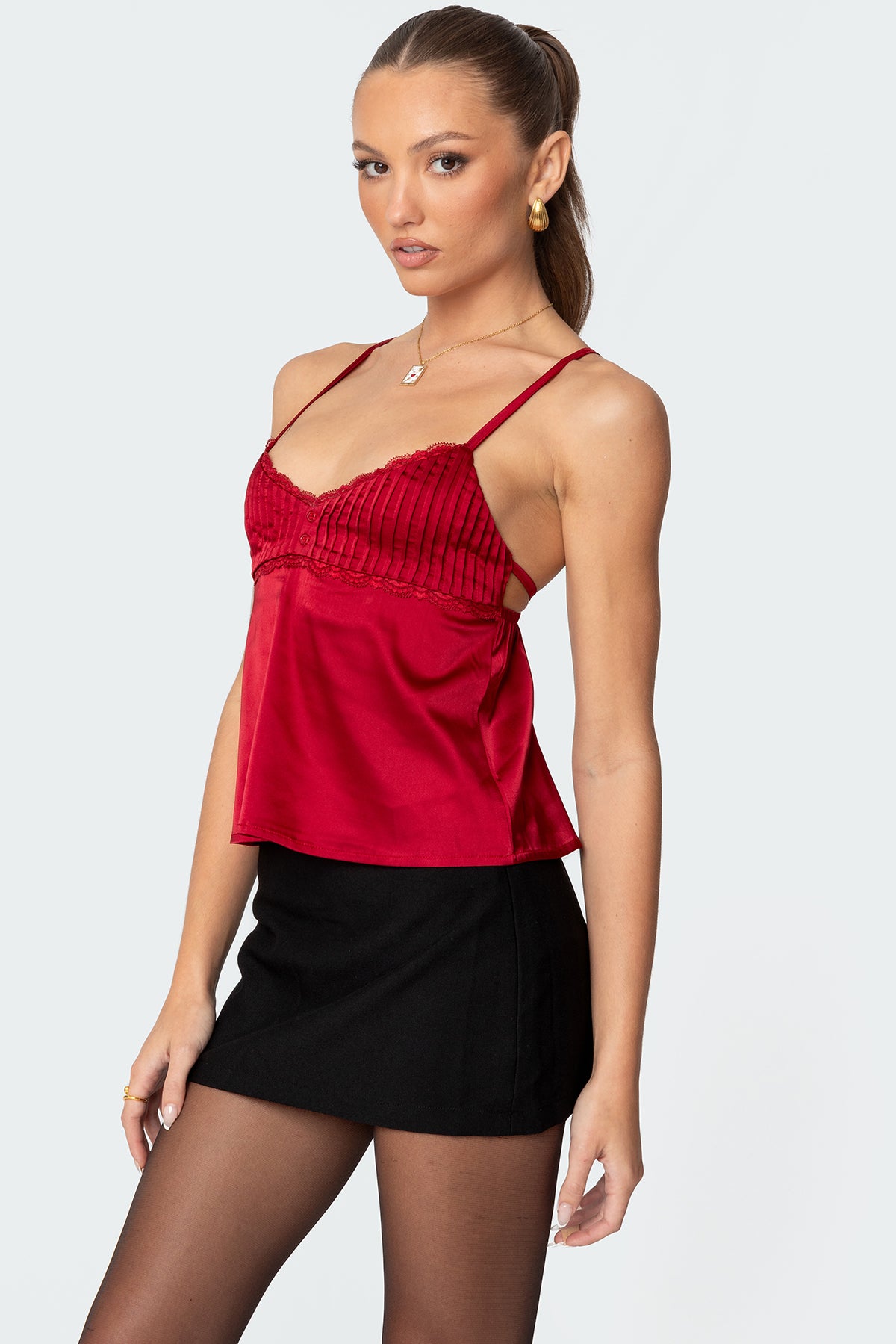 Blanca Satin Effect Lace Trim Tank Top - Image 3