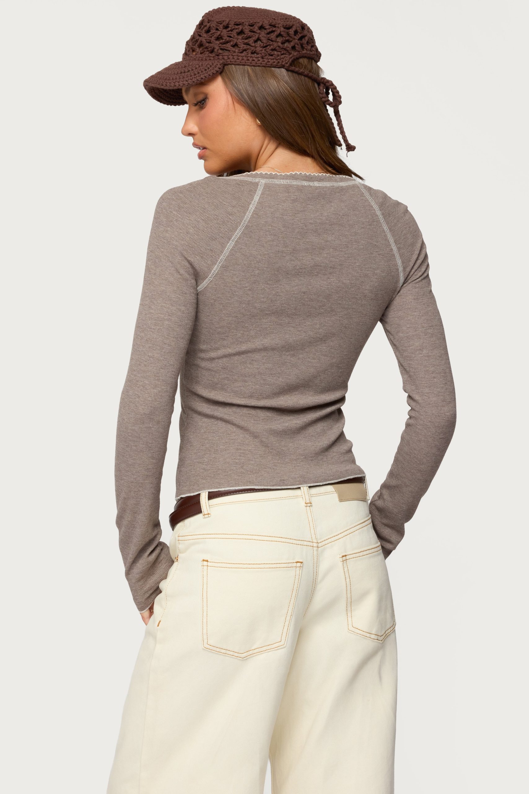 Ensley Contrast Stitch Henley Top - Image 6