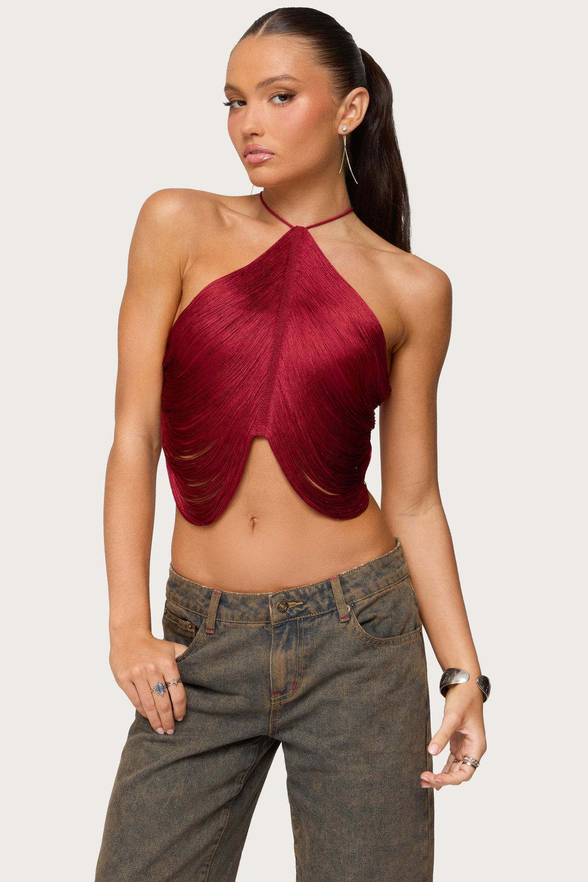 Hara Fringed Crisscross Backless Top - Image 2