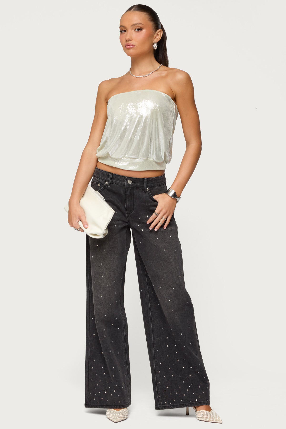 Leira Silky Sparkly Strapless Top - Image 2