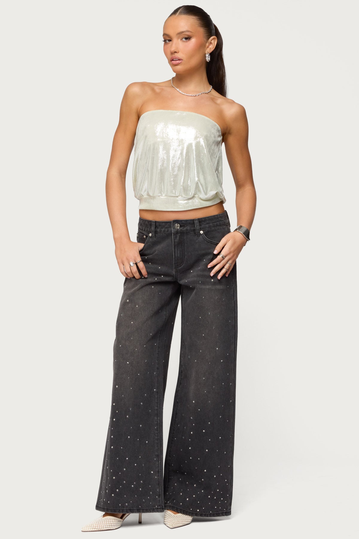 Leira Silky Sparkly Strapless Top - Image 5