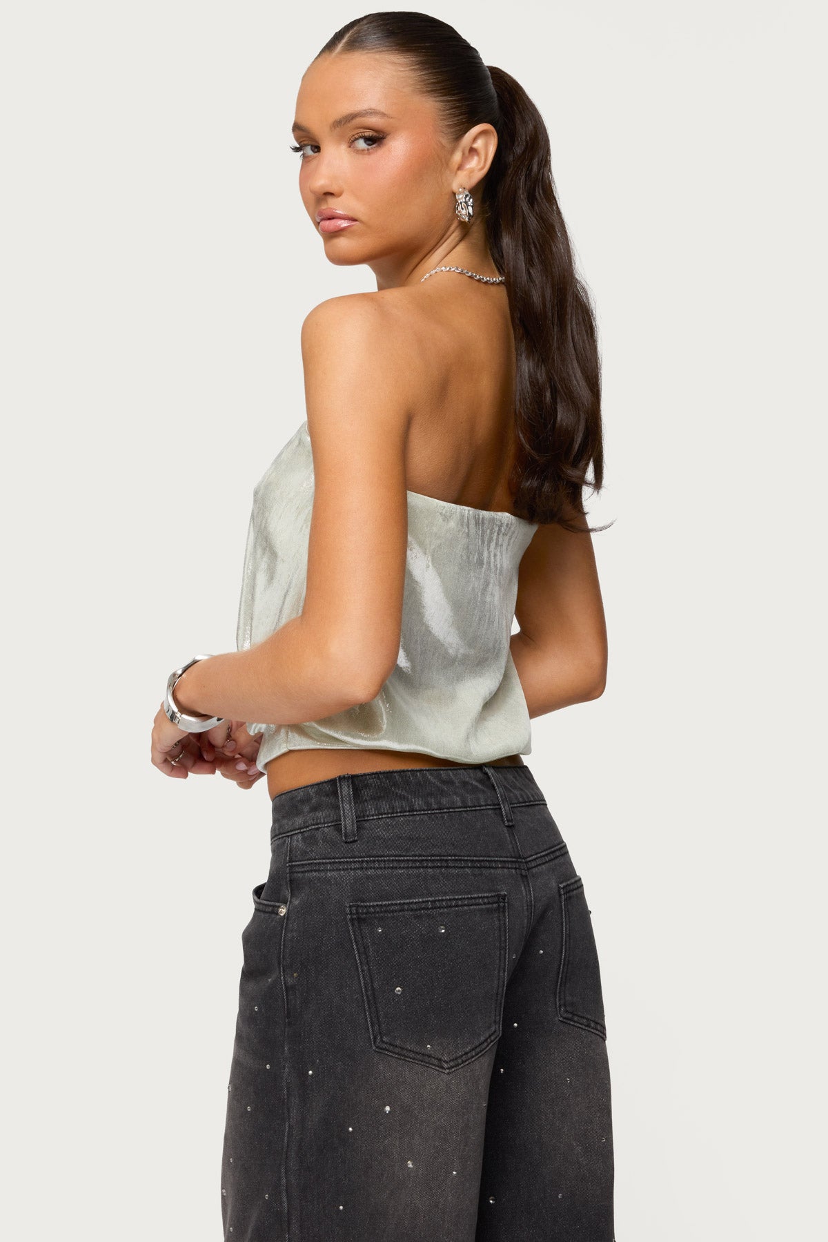 Leira Silky Sparkly Strapless Top - Image 4