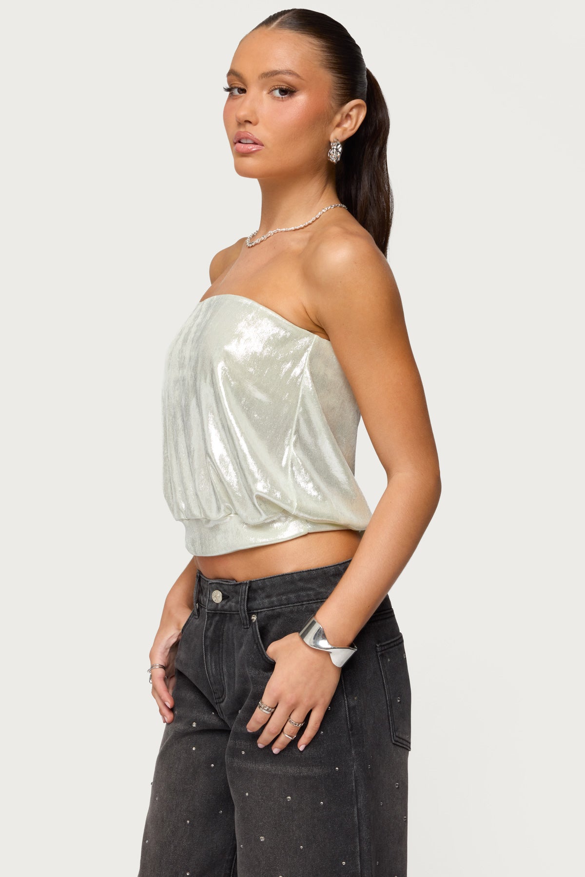 Leira Silky Sparkly Strapless Top - Image 3