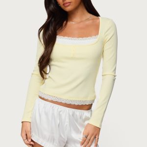 Joana Layered Lacey Henley Top