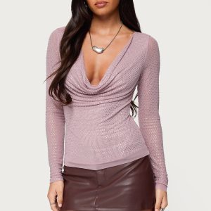 Marena Rhinestone Cowl Neck Top