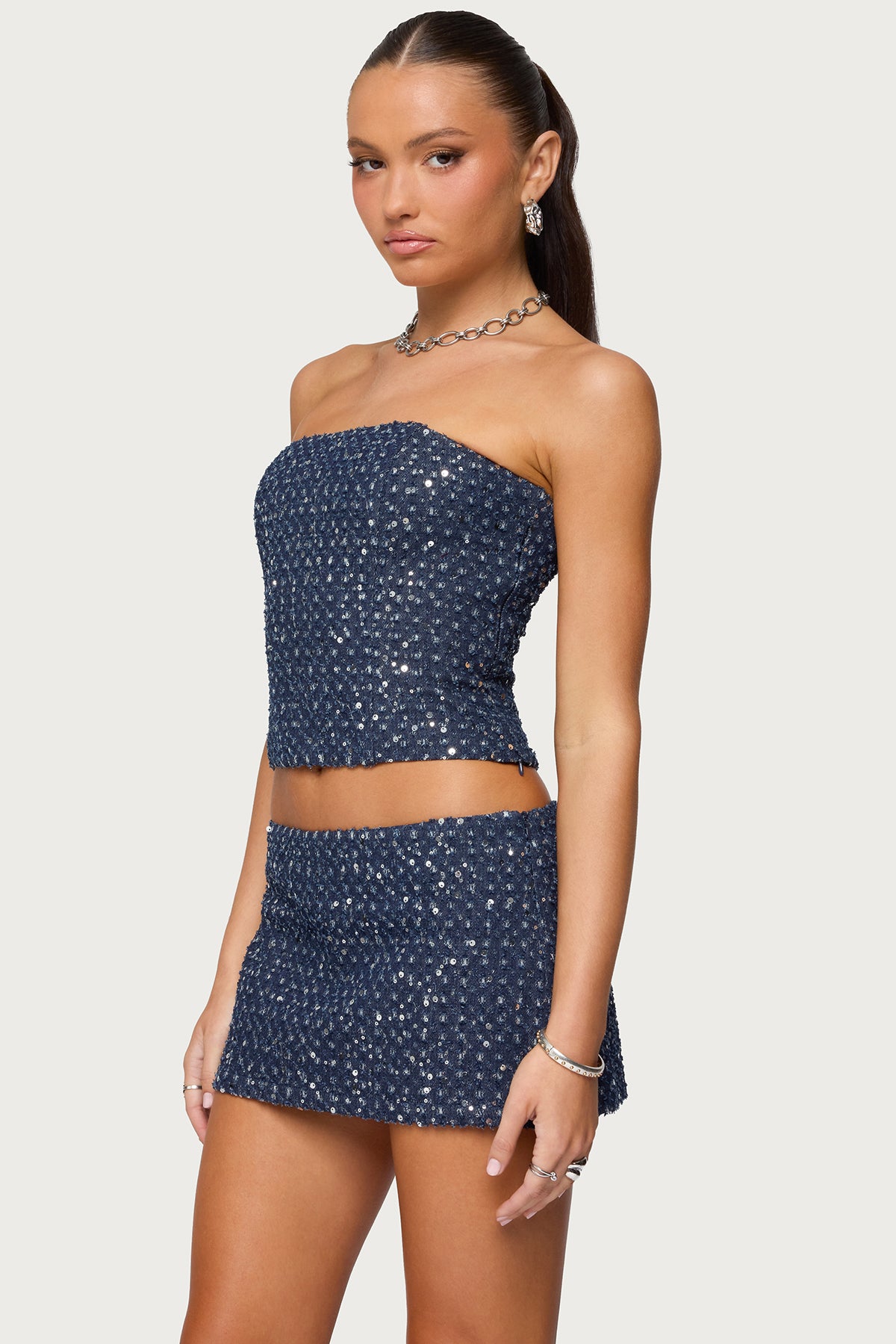 Sora Sequin Distressed Denim Corset - Image 3