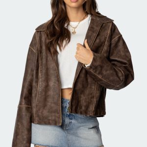 Oversized Washed Faux Leather Jacket