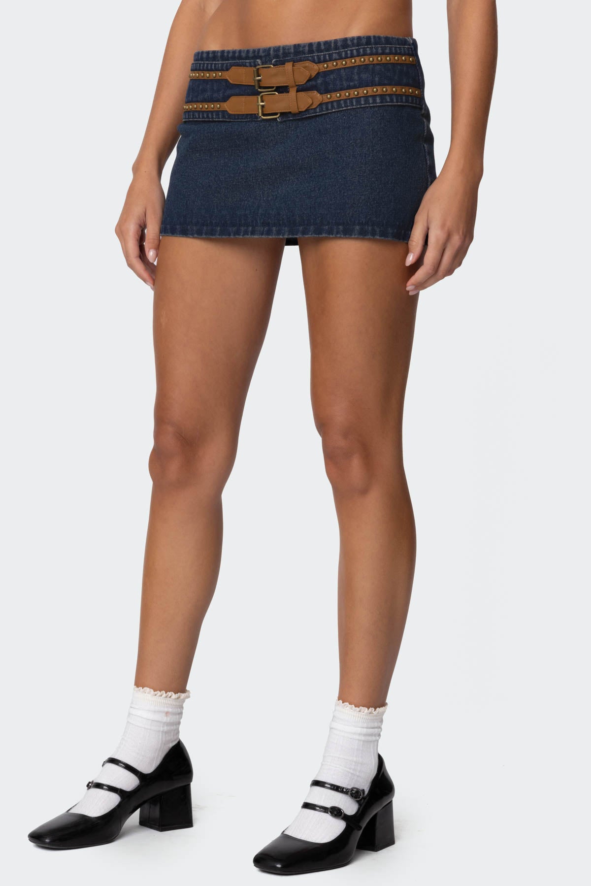Sky Double Buckle Denim Mini Skort - Image 2