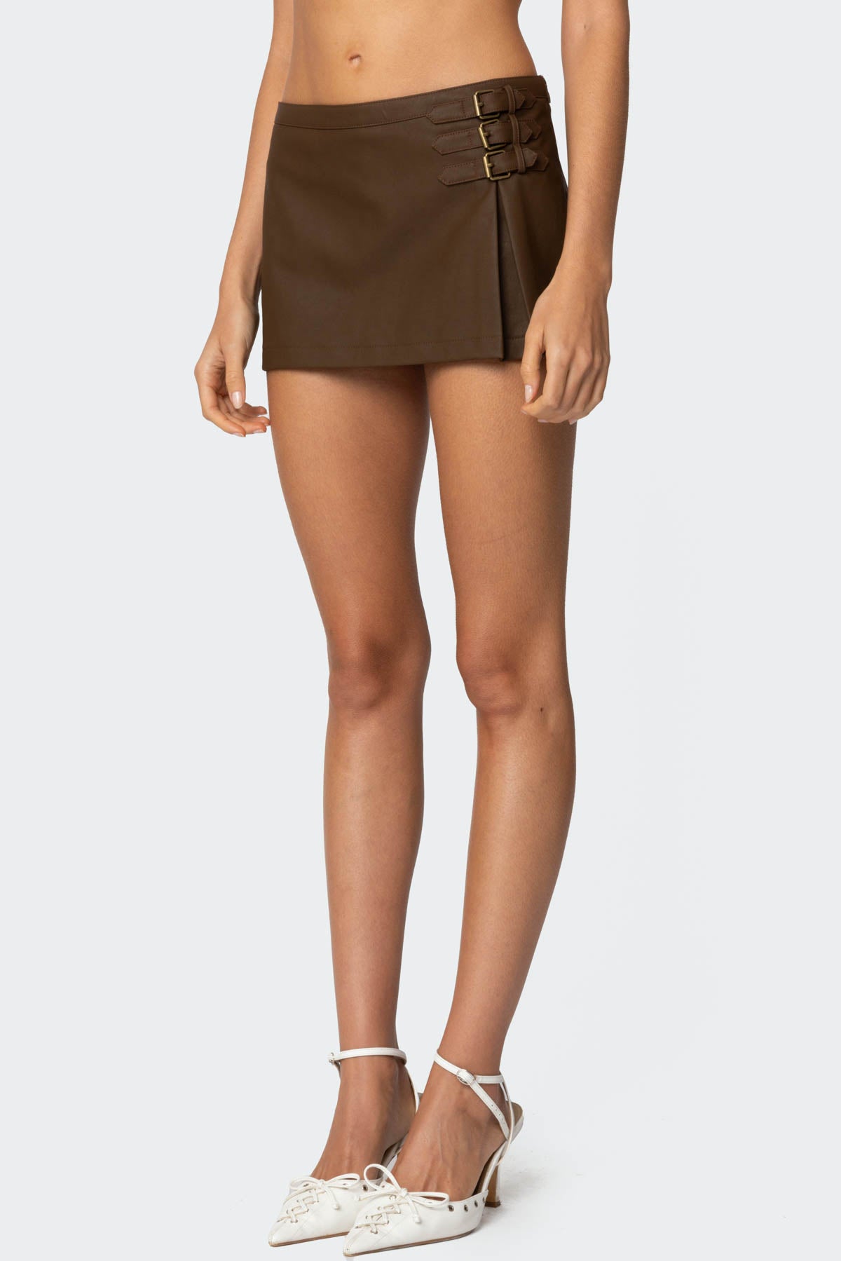 Triple Belt Faux Leather Mini Skort - Image 2