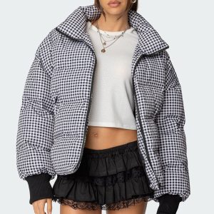 Oversized Gingham Puffer