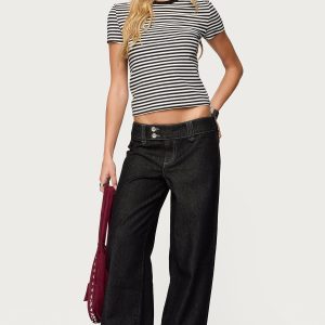 Cuffed Low Rise Straight Leg Jeans
