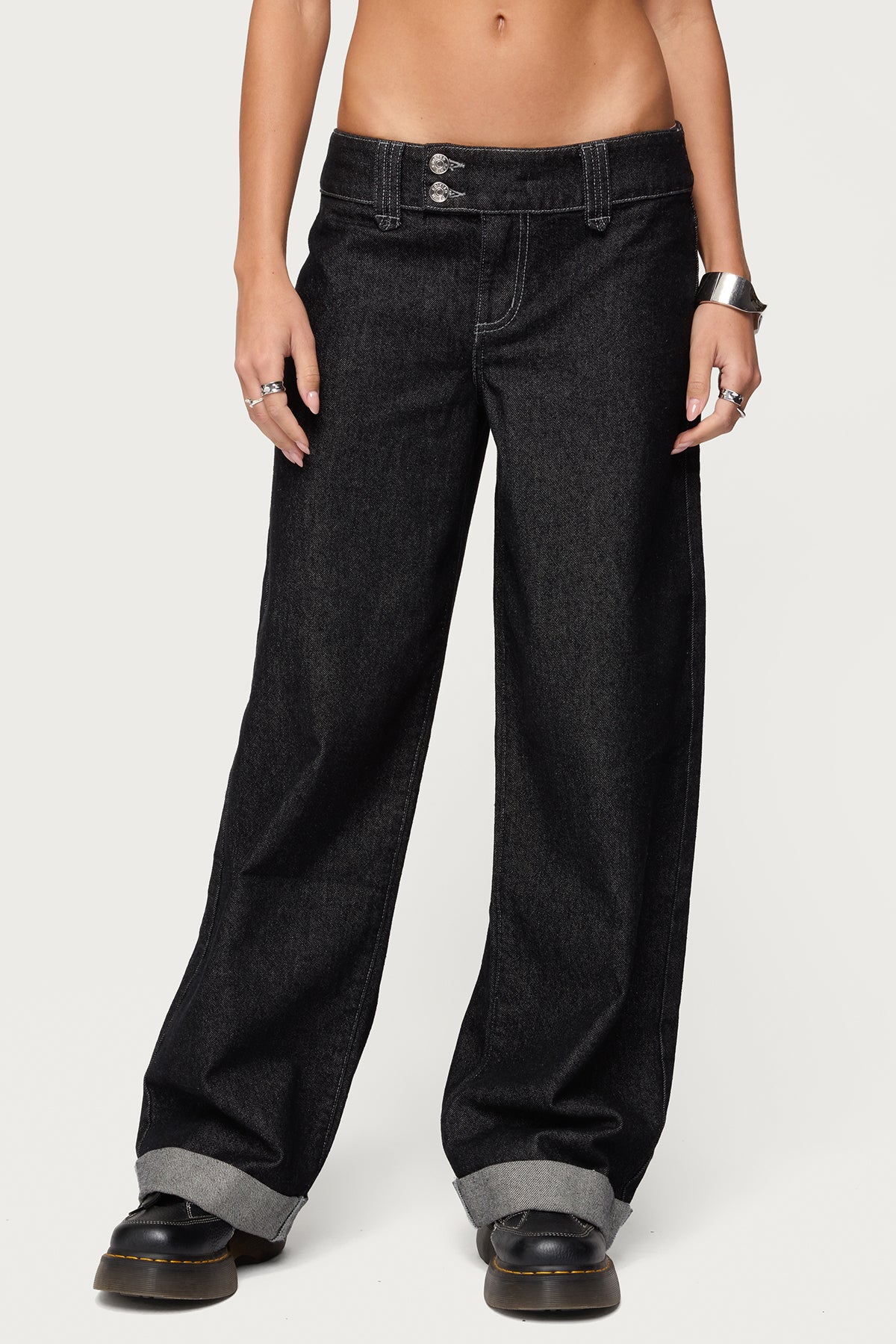 Cuffed Low Rise Straight Leg Jeans - Image 2