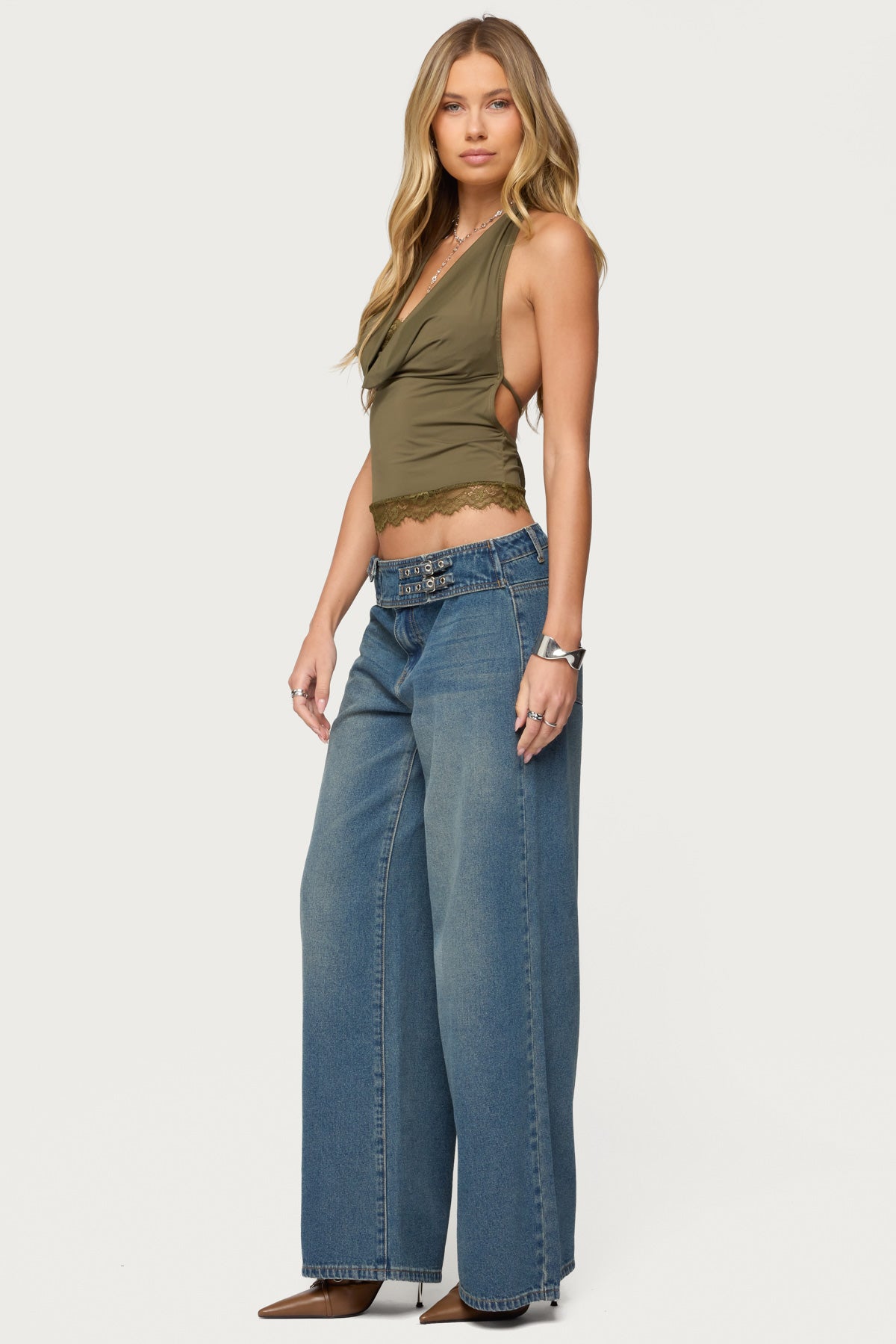 Double Buckle Low Rise Jeans - Image 3