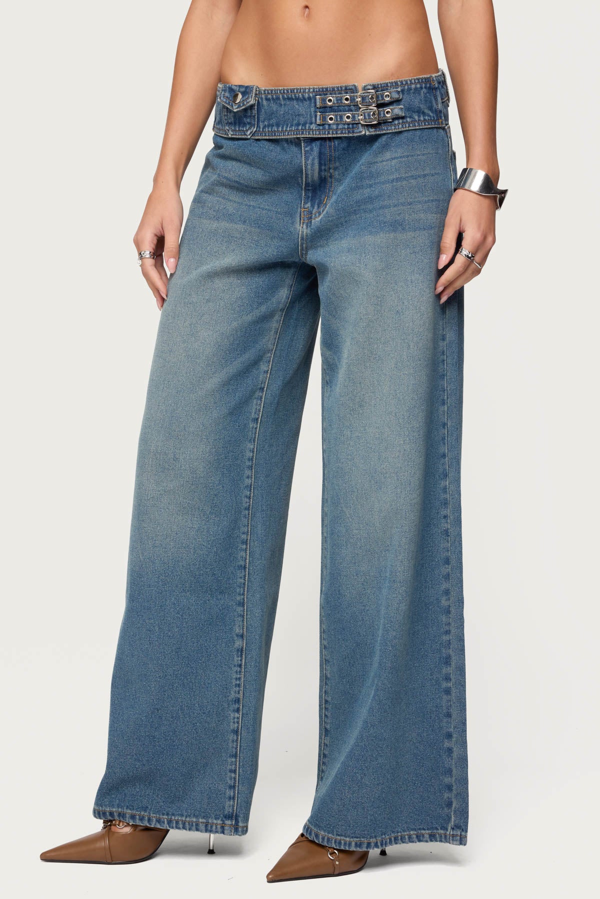 Double Buckle Low Rise Jeans - Image 4
