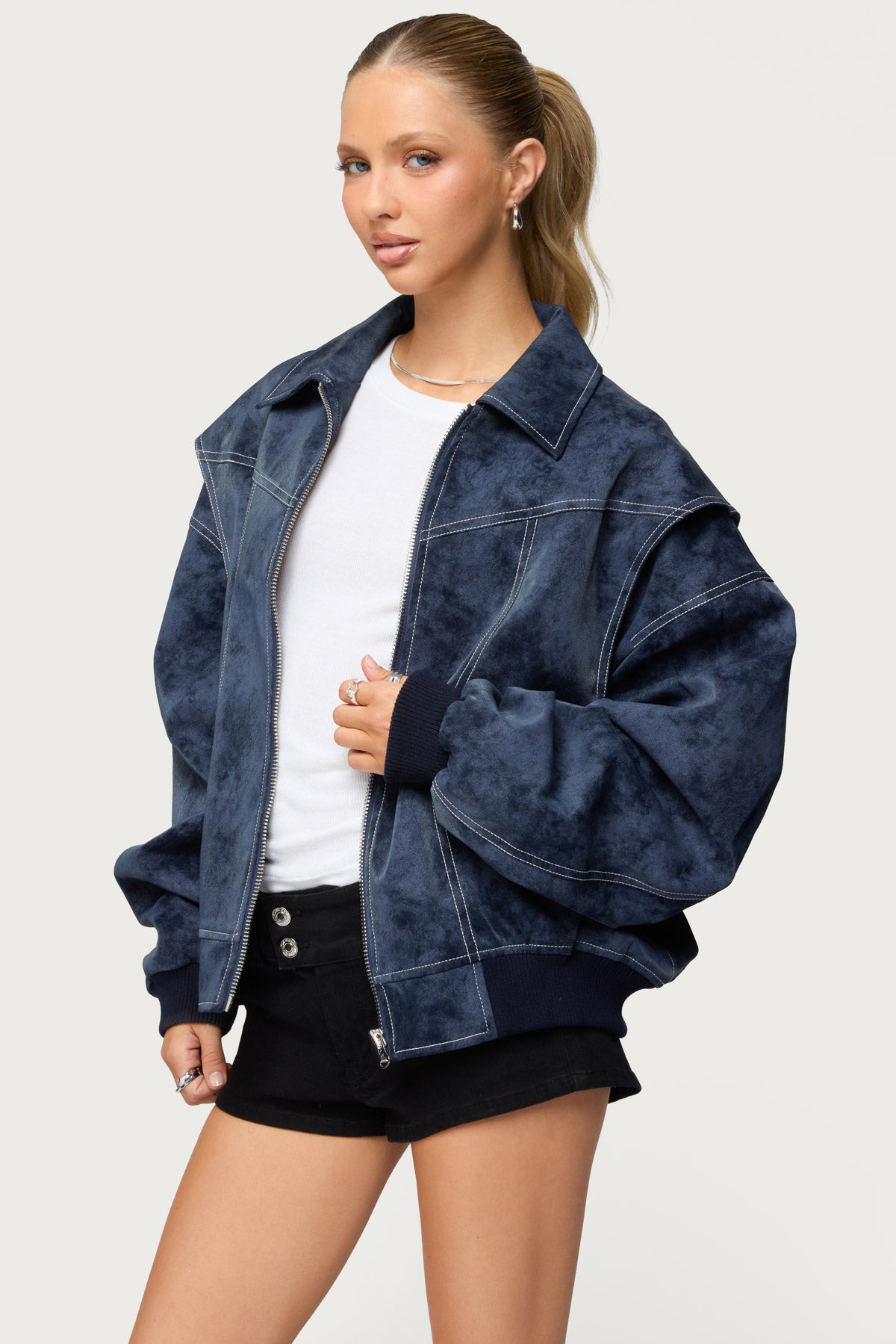 Ownley Oversized Faux Leather Bomber Jacket - Image 3
