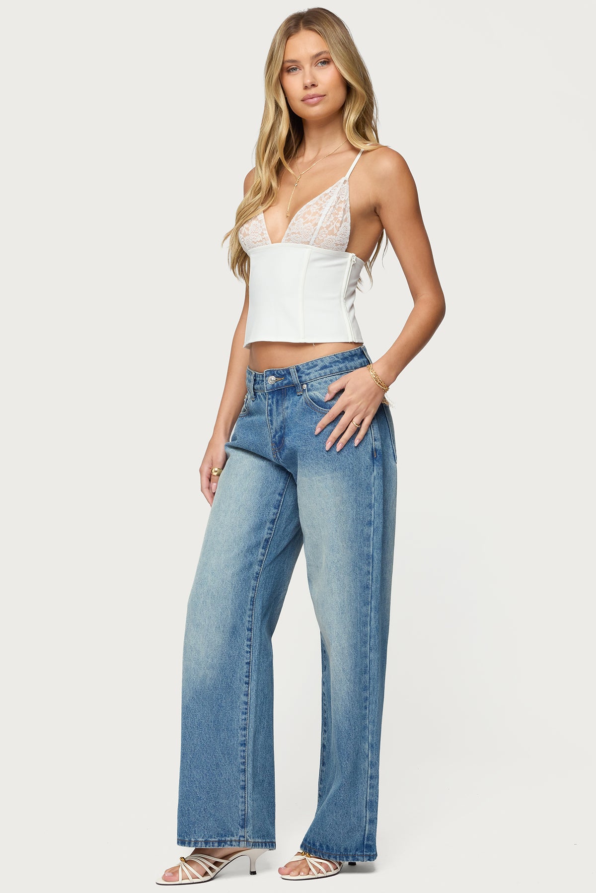 Keesha Lacey Boned V Neck Top - Image 4