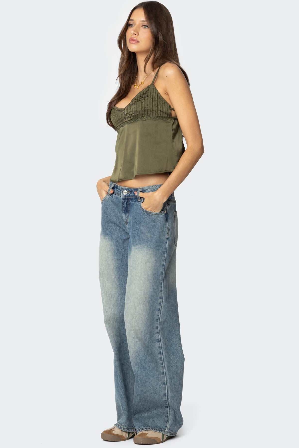 Blanca Satin Effect Lace Trim Tank Top - Image 4