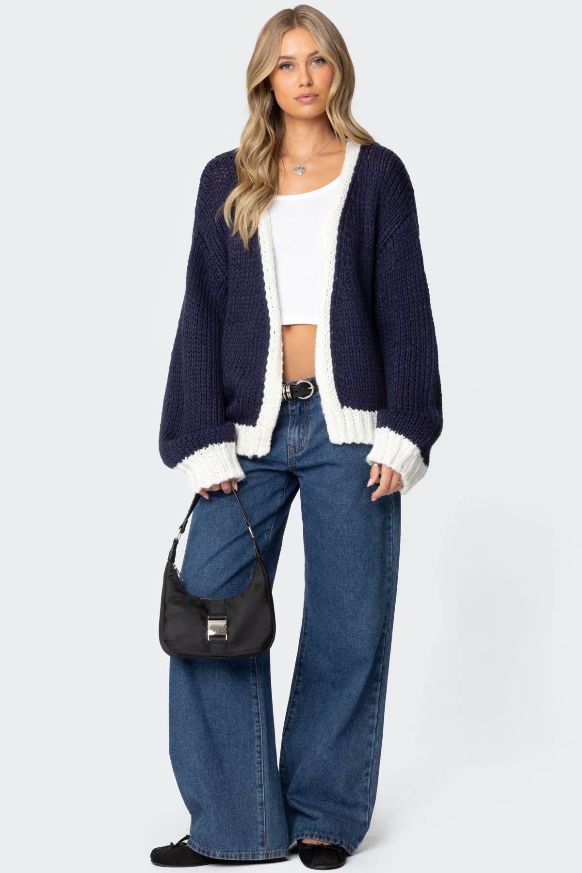 Contrast Chunky Knit Cardigan - Image 2