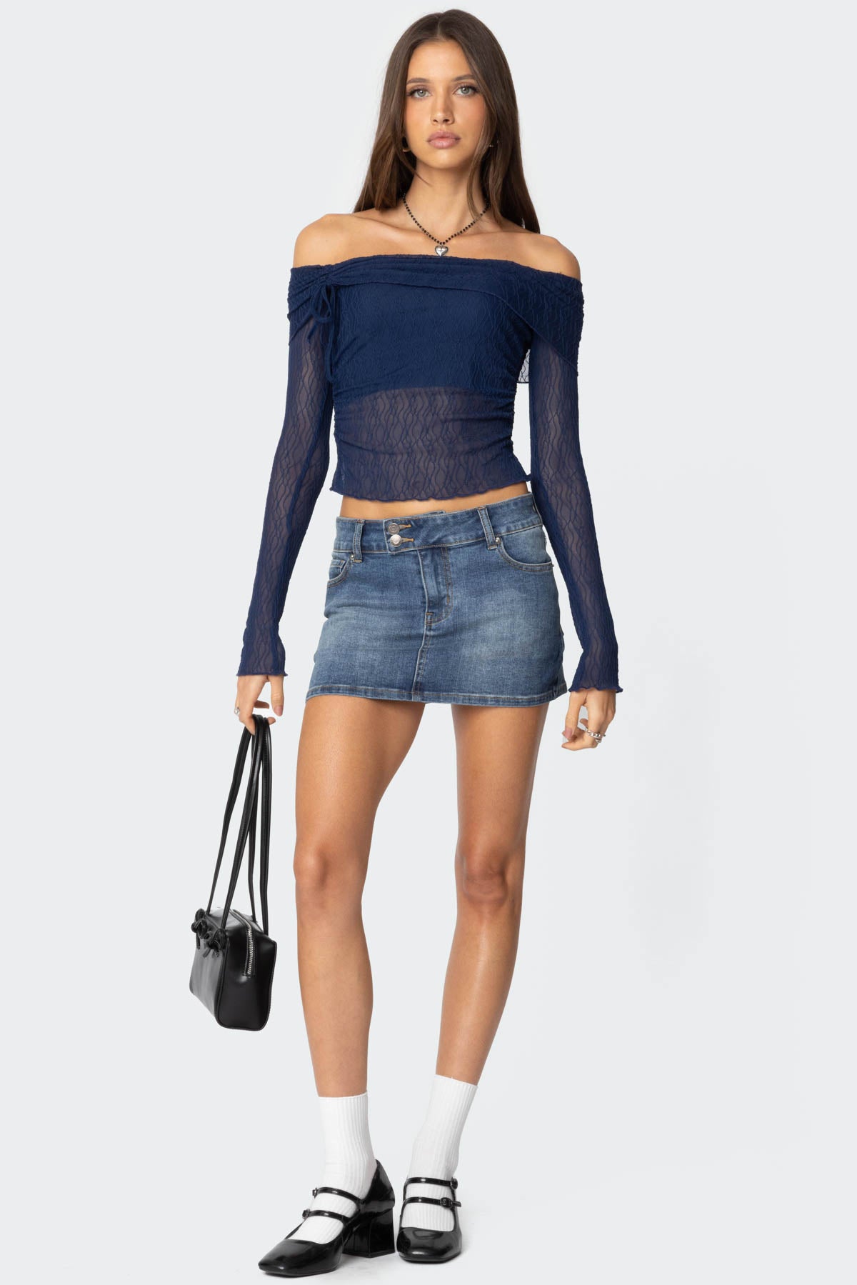 Drawstring Fold Over Sheer Top - Image 2