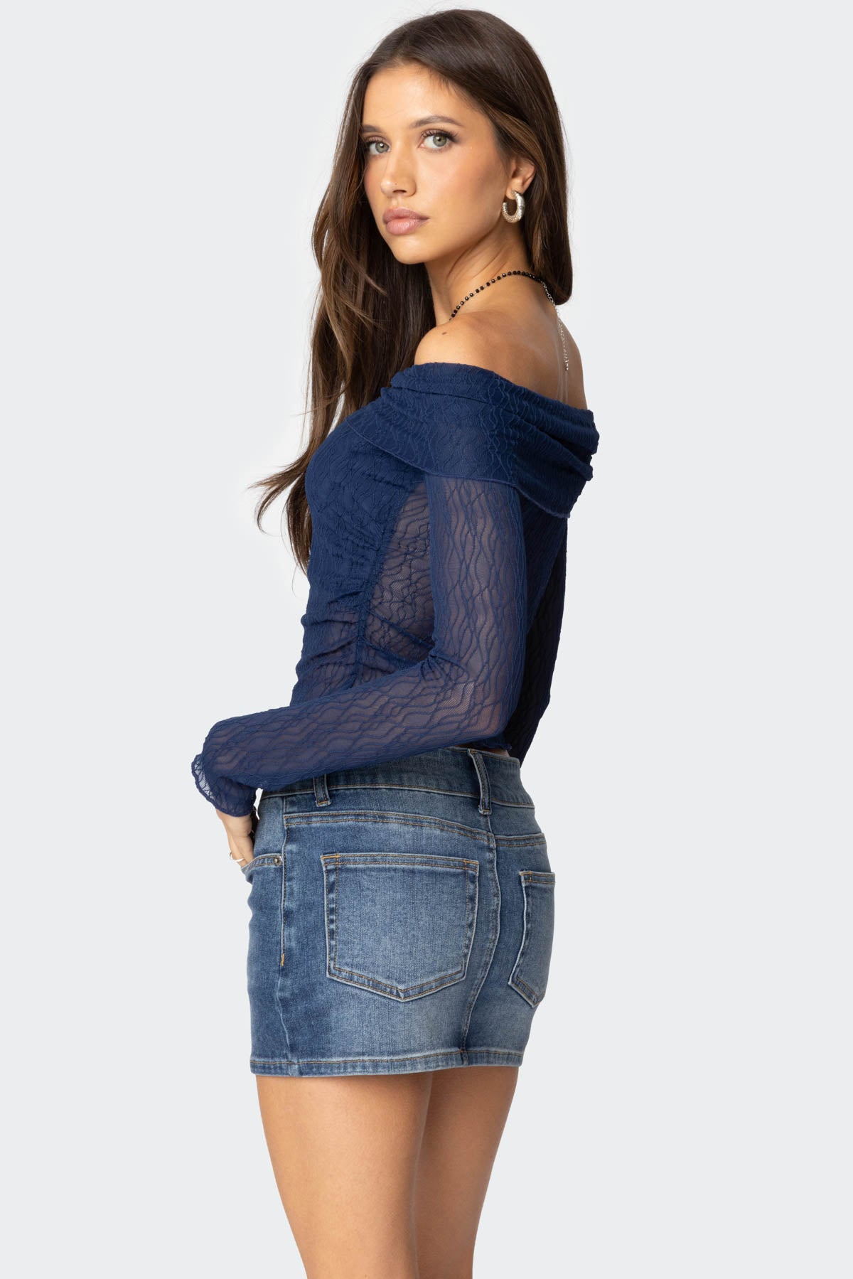 Drawstring Fold Over Sheer Top - Image 5