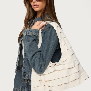Ruffled Faux Suede Shoulder Bag