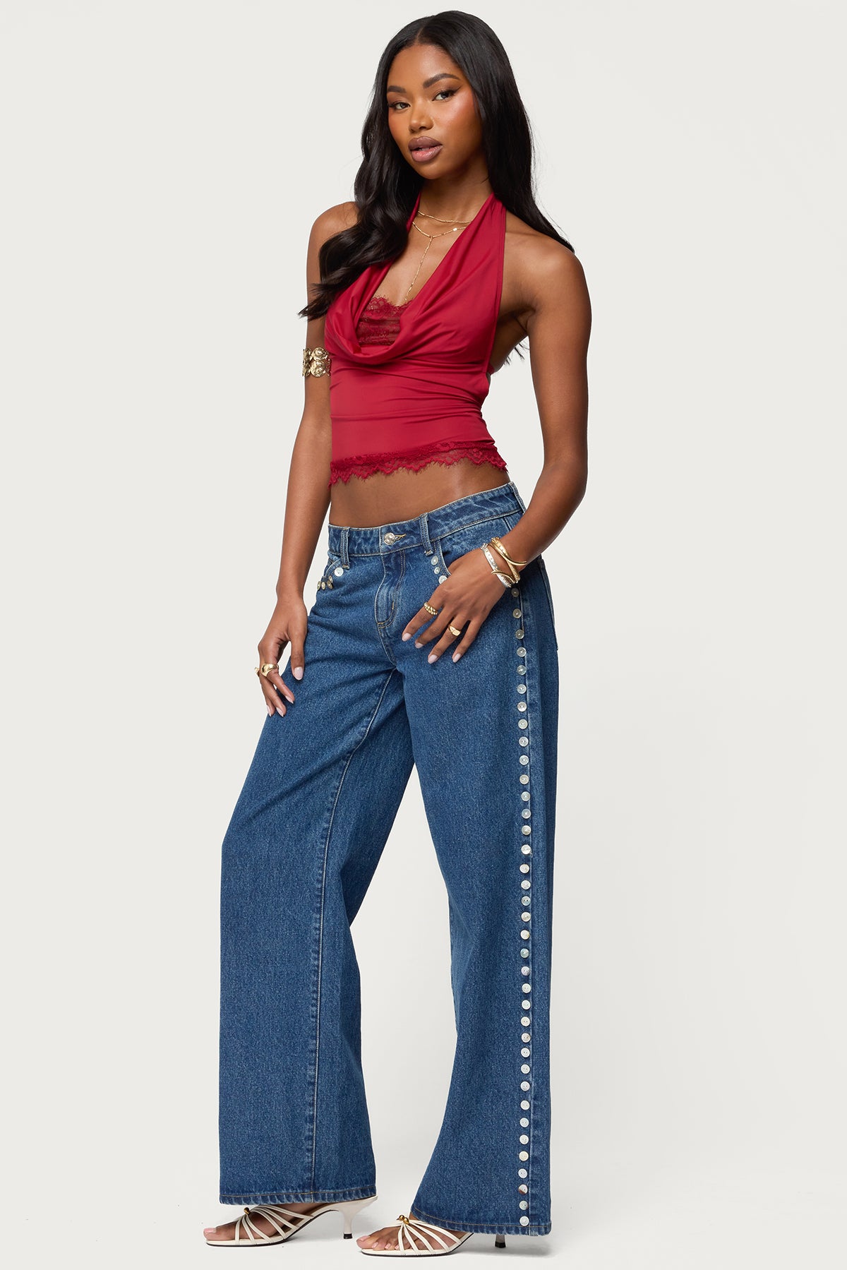 Layered Lacey Cowl Neck Halter Top - Image 4